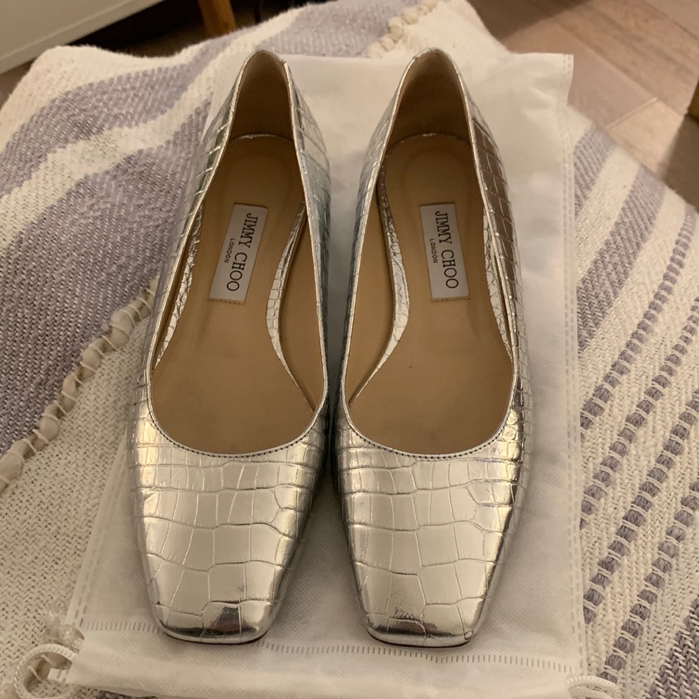 Jimmy Choo Made in Italy Silver Flats, size 38.5